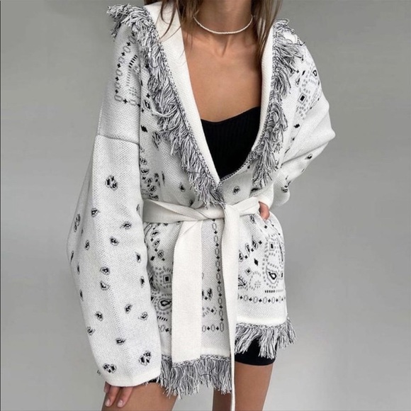 Lea Boho Fringe Oversized Knit Kimono wrap Cardi - Picture 3 of 10